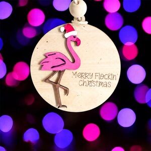 3/$15 Handcrafted Flamingo Christmas Ornament – “Merry Flocking Christmas”